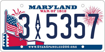 MD license plate 3AX5357