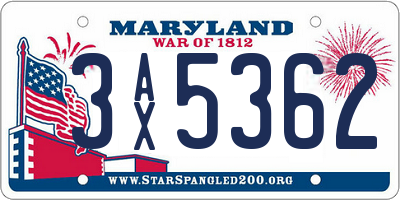 MD license plate 3AX5362