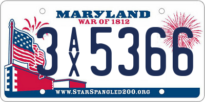 MD license plate 3AX5366