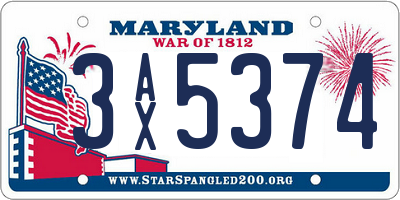 MD license plate 3AX5374