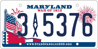 MD license plate 3AX5376