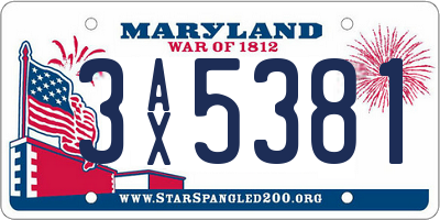 MD license plate 3AX5381