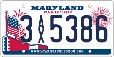 MD license plate 3AX5386