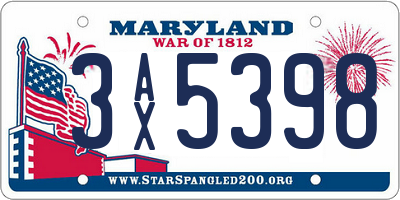 MD license plate 3AX5398