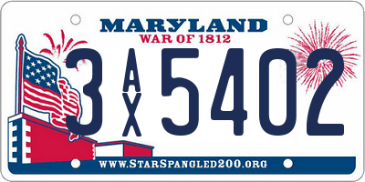 MD license plate 3AX5402