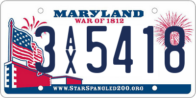 MD license plate 3AX5418
