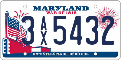 MD license plate 3AX5432