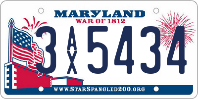 MD license plate 3AX5434