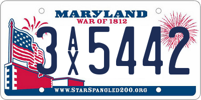 MD license plate 3AX5442