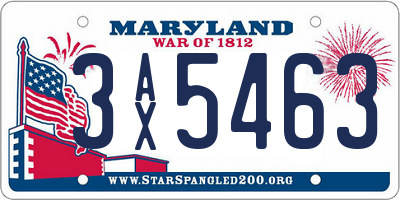 MD license plate 3AX5463