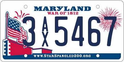 MD license plate 3AX5467