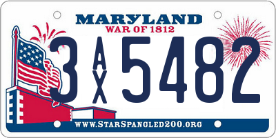MD license plate 3AX5482