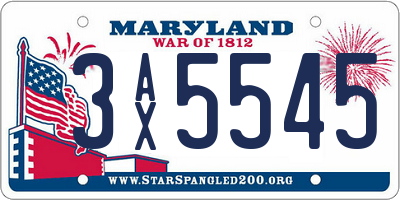 MD license plate 3AX5545
