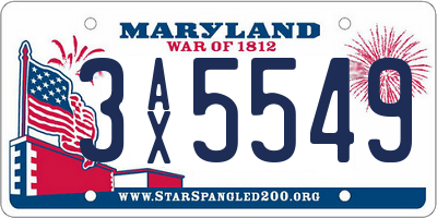MD license plate 3AX5549