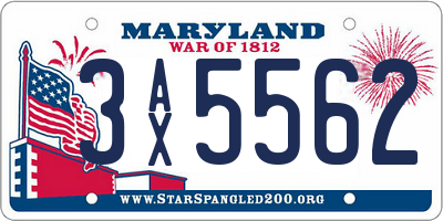 MD license plate 3AX5562