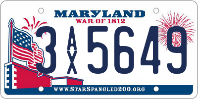 MD license plate 3AX5649