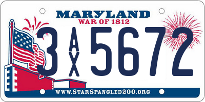 MD license plate 3AX5672