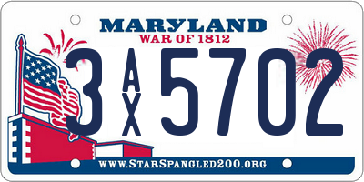 MD license plate 3AX5702