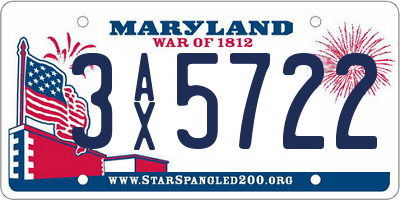 MD license plate 3AX5722