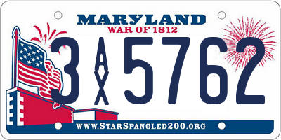MD license plate 3AX5762