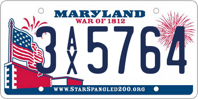 MD license plate 3AX5764