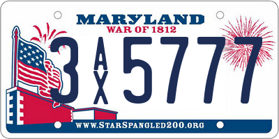 MD license plate 3AX5777