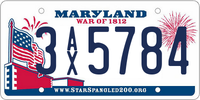 MD license plate 3AX5784