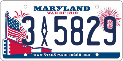 MD license plate 3AX5829