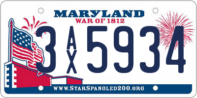 MD license plate 3AX5934