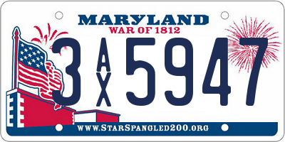 MD license plate 3AX5947