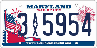 MD license plate 3AX5954