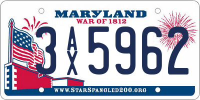 MD license plate 3AX5962