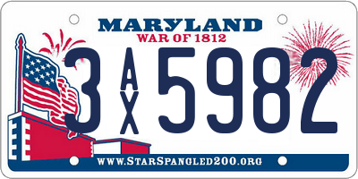 MD license plate 3AX5982