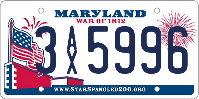 MD license plate 3AX5996