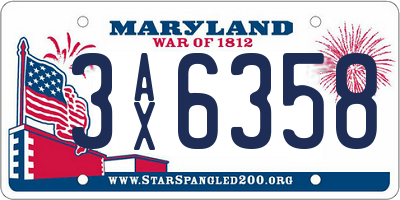 MD license plate 3AX6358