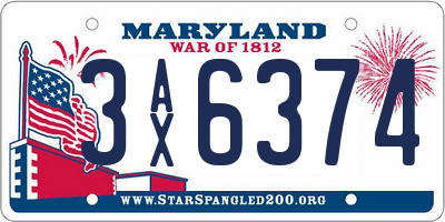 MD license plate 3AX6374