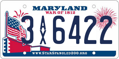 MD license plate 3AX6422