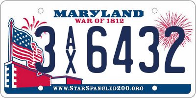 MD license plate 3AX6432