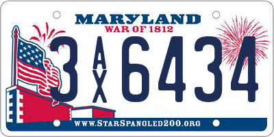 MD license plate 3AX6434