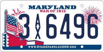 MD license plate 3AX6496