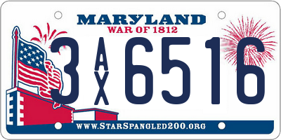 MD license plate 3AX6516