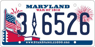 MD license plate 3AX6526