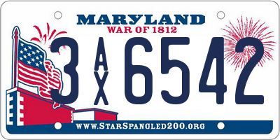 MD license plate 3AX6542