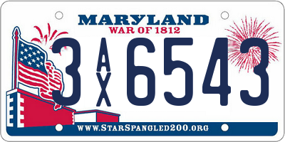 MD license plate 3AX6543