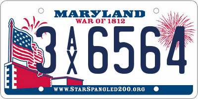 MD license plate 3AX6564