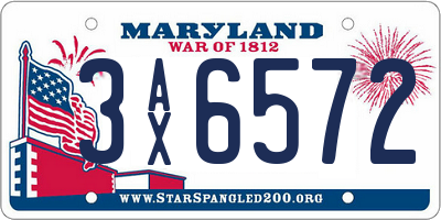 MD license plate 3AX6572