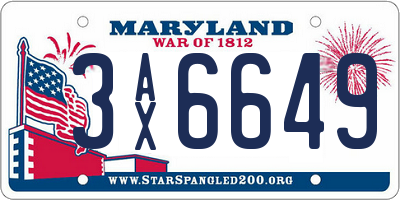 MD license plate 3AX6649