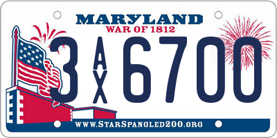 MD license plate 3AX6700