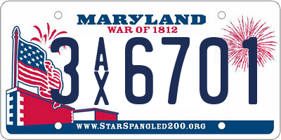 MD license plate 3AX6701