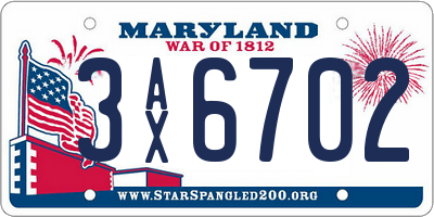 MD license plate 3AX6702
